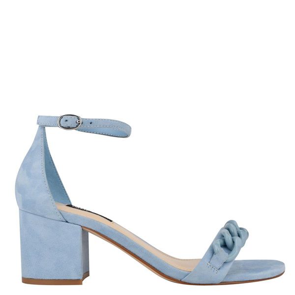 Nine West Kimba Ankle Strap Block Heel Blue Heeled Sandals | South Africa 46E66-0P00